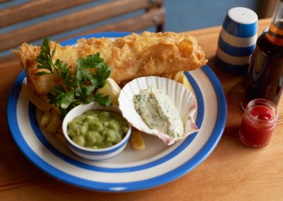 Cod with mushy peas and tartare sauce by Ed Schofield