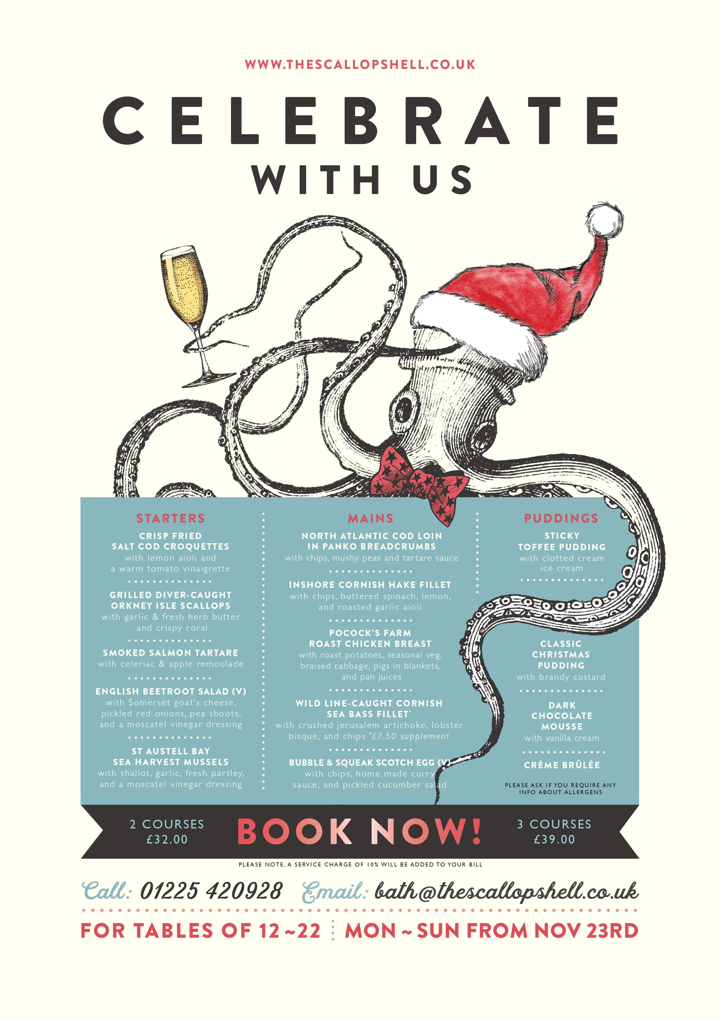 The Scallop Shell Christmas menu - celebrate Christmas in Bath with us